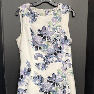 Calvin Klein Womens Multicolor Floral Sleeveless Round Neck Sheath Dress